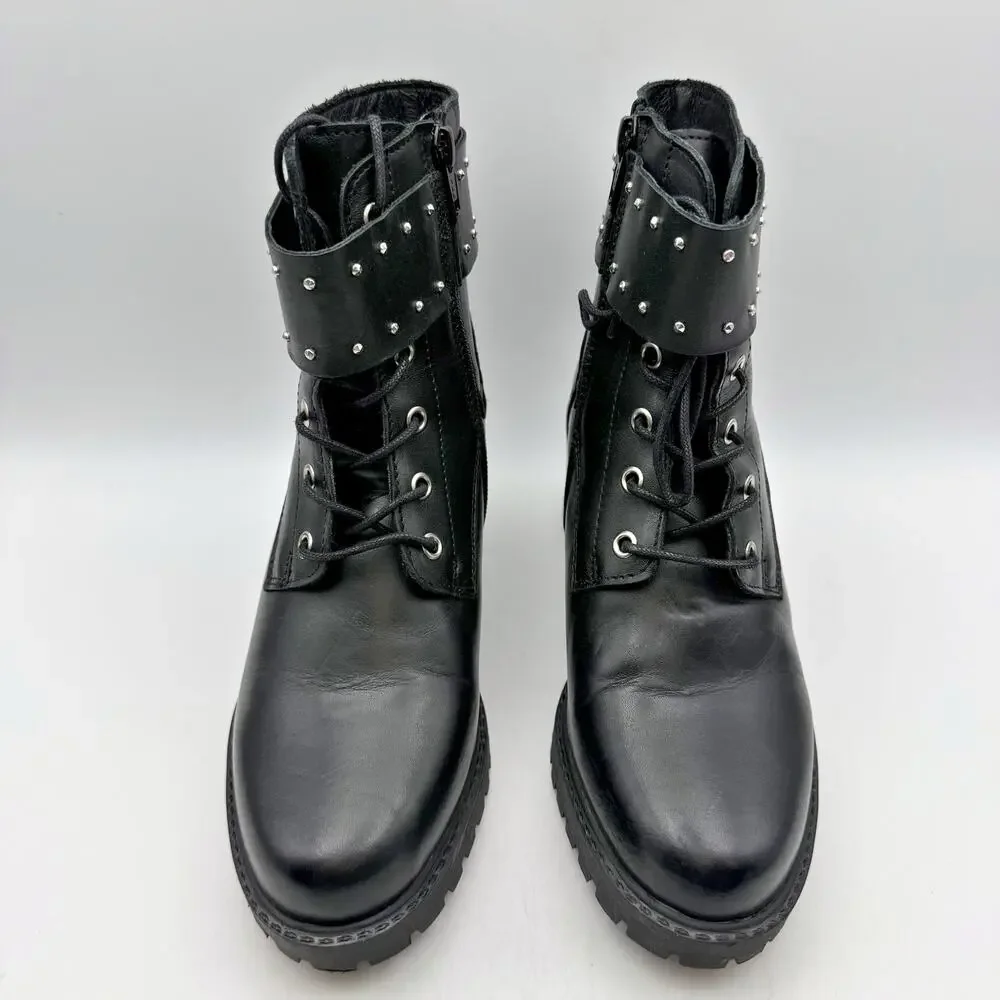 Eric Michael Womens Chase Boots EU 37 US 6.5-7 Black Leather Booties Heels EUC